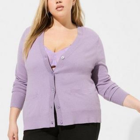 Torrid Women’s Cardigan Everyday Soft V-Neck Pocket Sweater Lavender - Picture 1 of 6